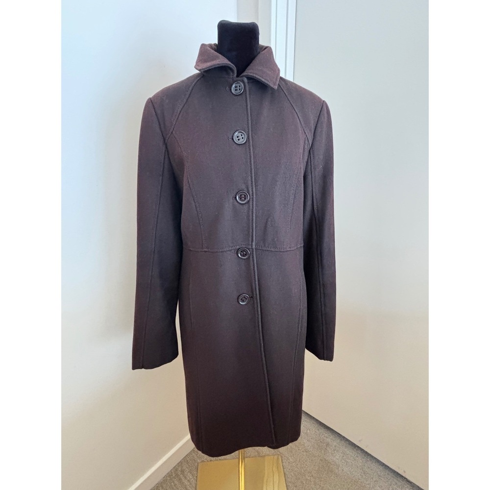 Brown Button Front Knee Length Wool Blend Coat Women